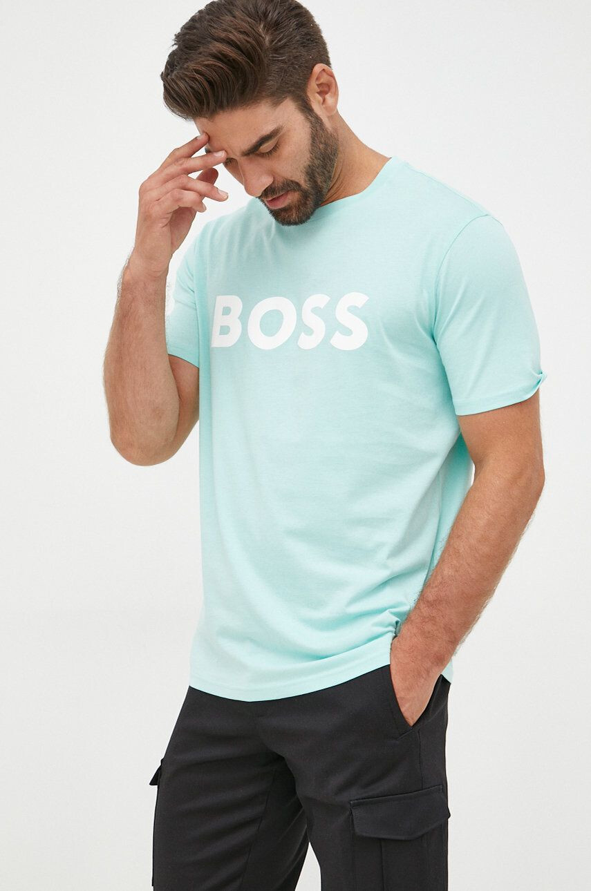 Boss Orange BOSS tricou din bumbac BOSS CASUAL barbati culoarea verde cu imprimeu - Pled.ro