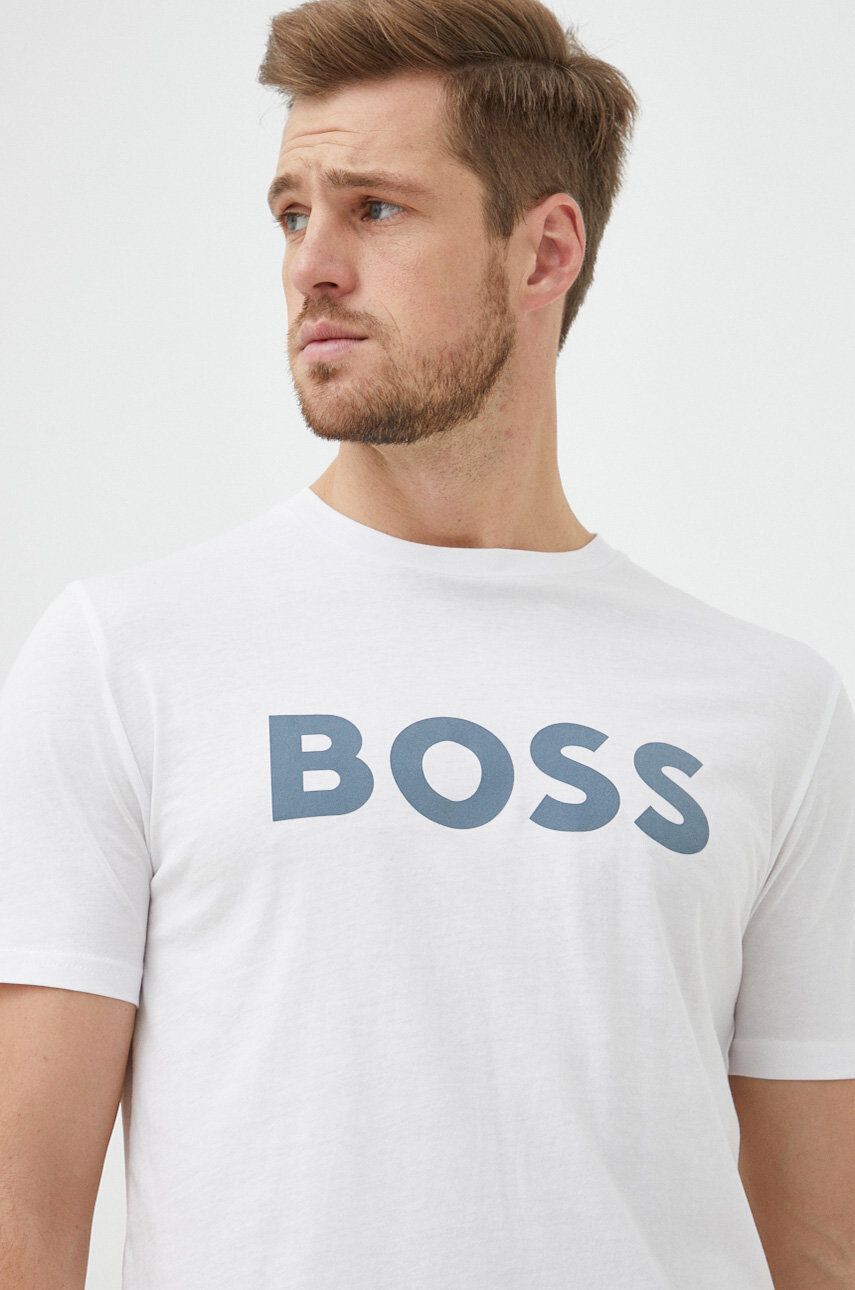 Boss Orange BOSS tricou din bumbac Boss Casual culoarea alb cu imprimeu - Pled.ro