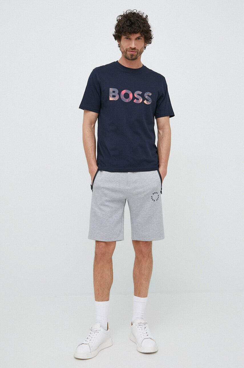 Boss Orange BOSS tricou din bumbac culoarea albastru marin cu imprimeu - Pled.ro