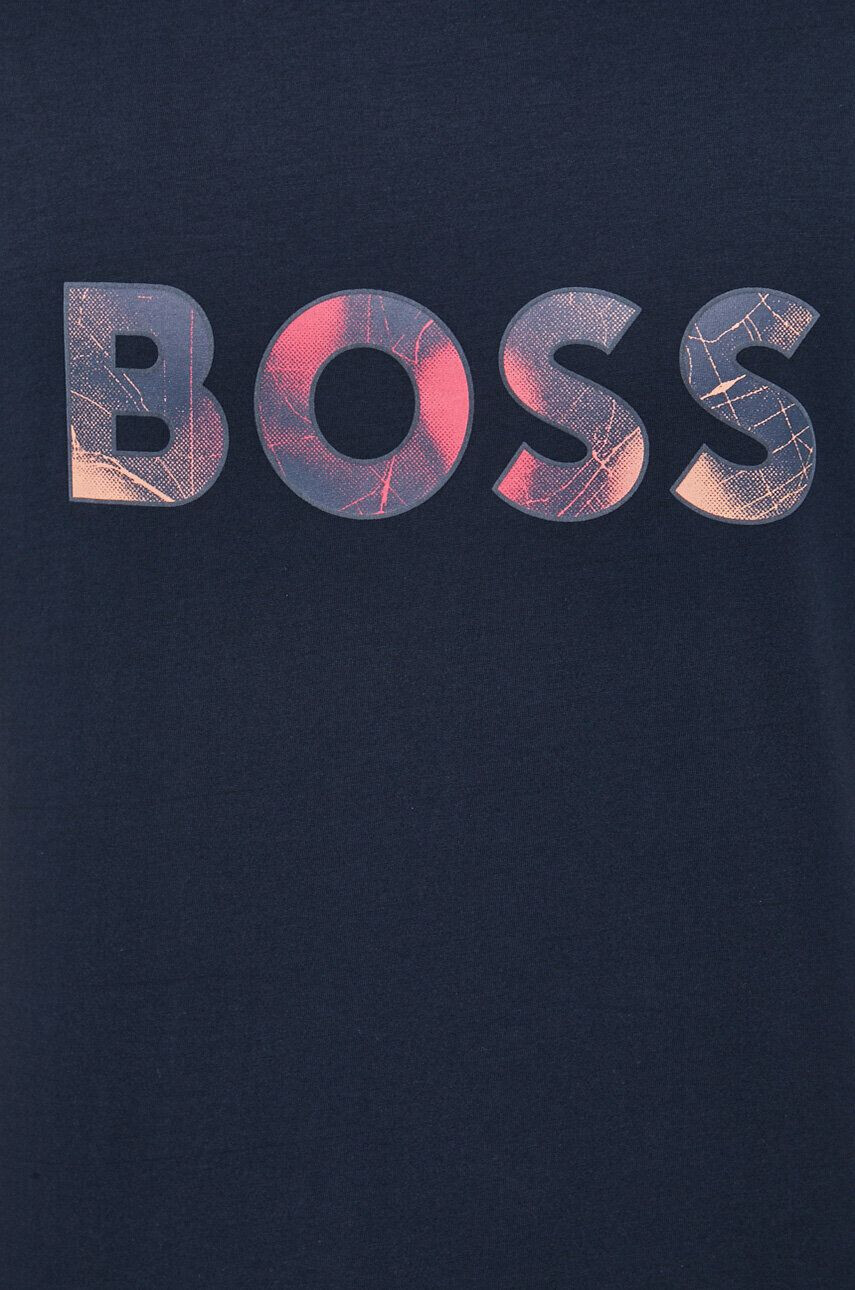 Boss Orange BOSS tricou din bumbac culoarea albastru marin cu imprimeu - Pled.ro