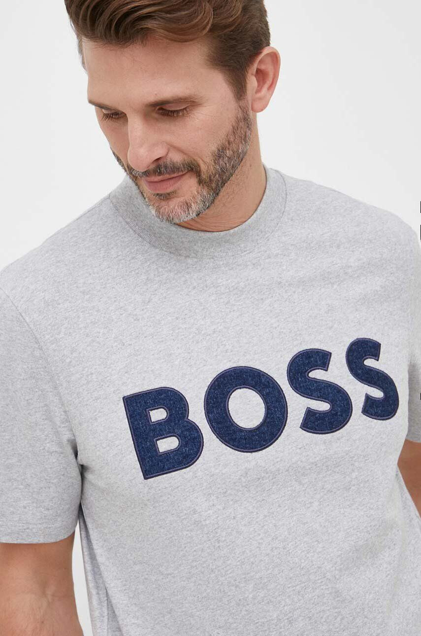 Boss Orange BOSS tricou din bumbac culoarea gri cu imprimeu - Pled.ro