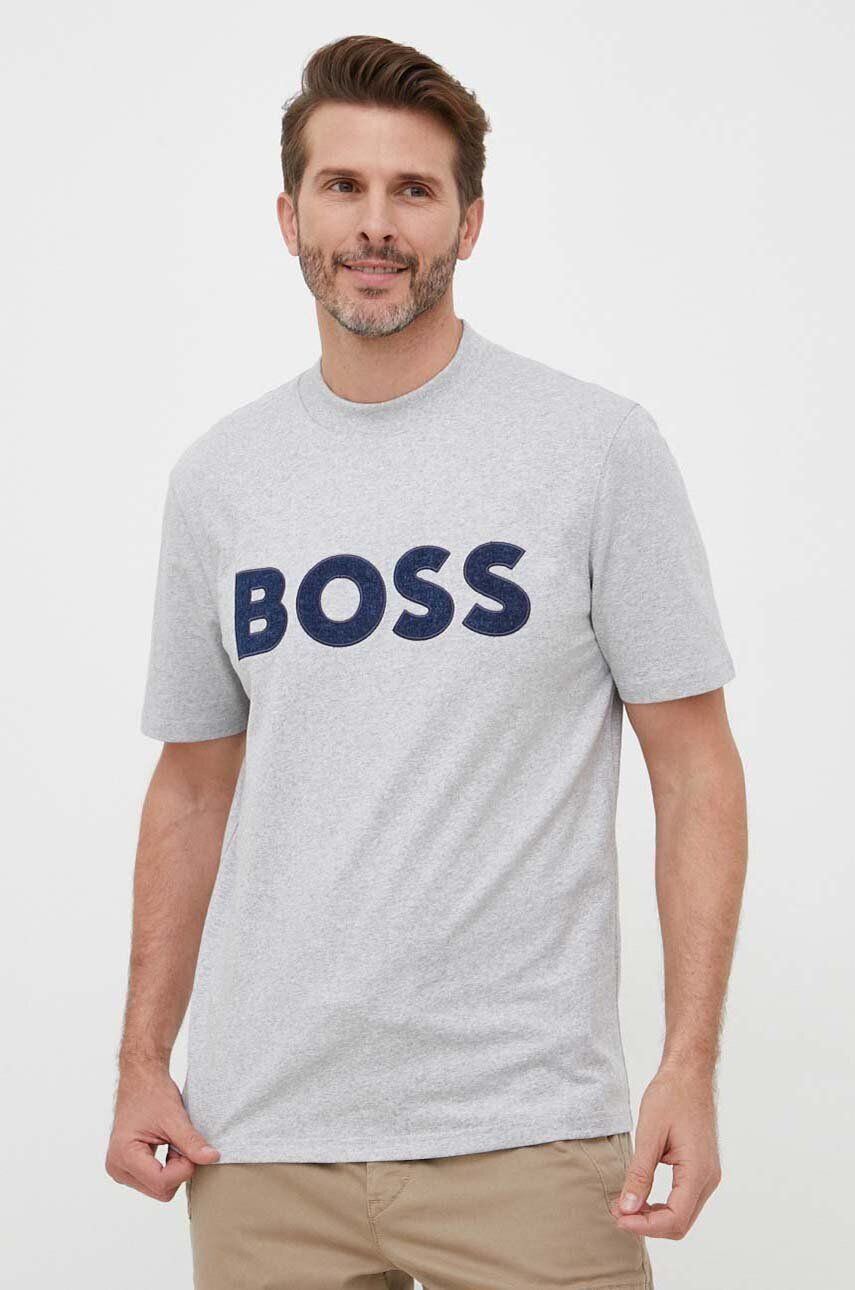 Boss Orange BOSS tricou din bumbac culoarea gri cu imprimeu - Pled.ro