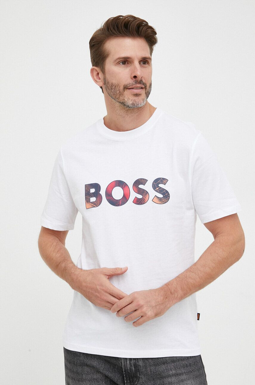 Boss Orange BOSS tricou din bumbac culoarea gri cu imprimeu - Pled.ro