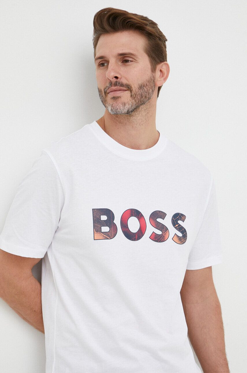 Boss Orange BOSS tricou din bumbac culoarea gri cu imprimeu - Pled.ro