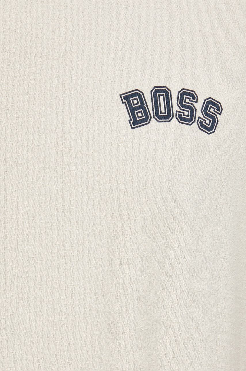 Boss Orange BOSS tricou din bumbac culoarea bej cu imprimeu - Pled.ro