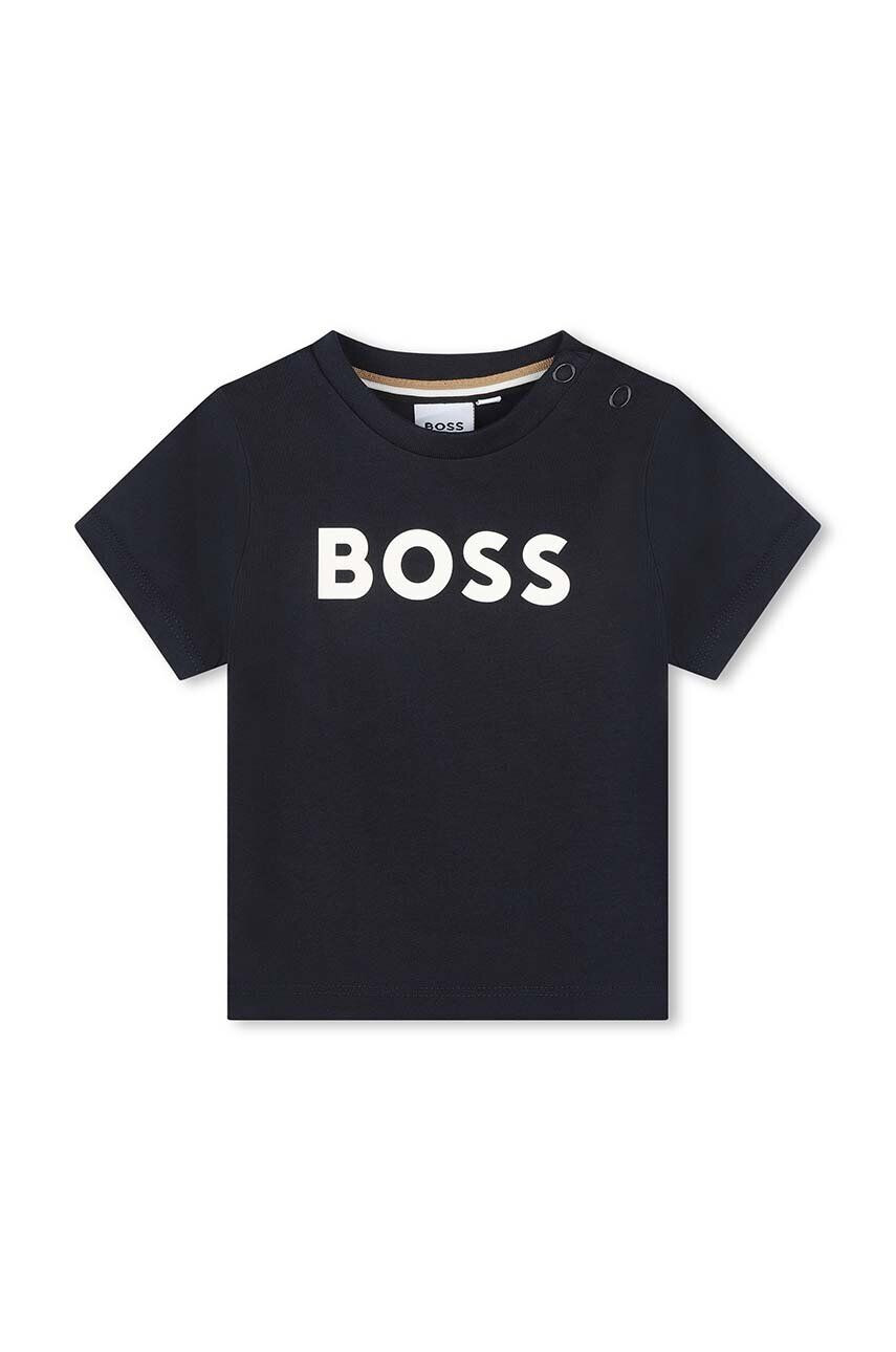 Boss tricou din bumbac pentru bebelusi culoarea albastru marin cu imprimeu - Pled.ro