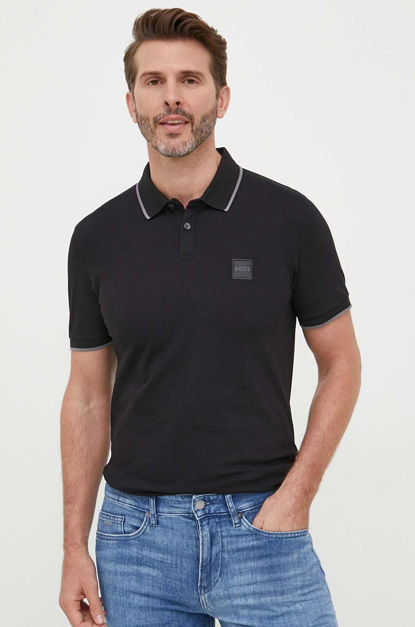 Boss Orange BOSS tricou polo BOSS CASUAL barbati culoarea negru neted - Pled.ro