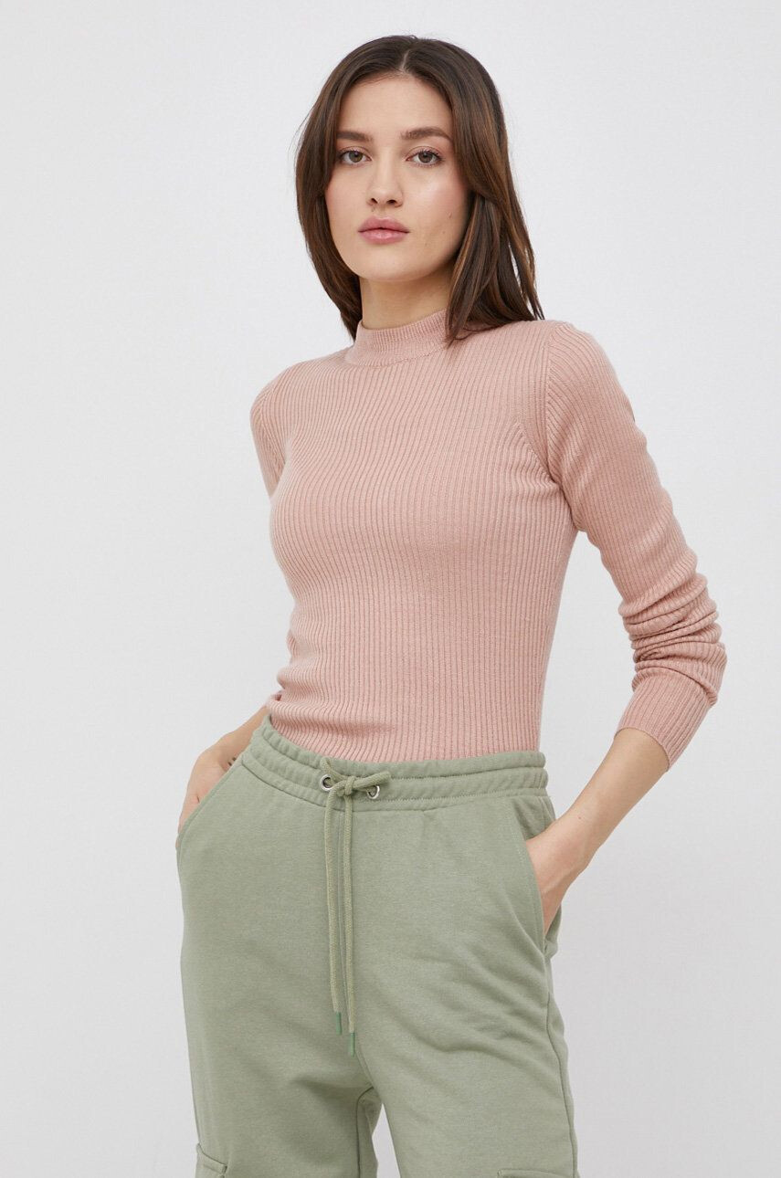 Brave Soul Pulover femei culoarea roz light cu turtleneck - Pled.ro