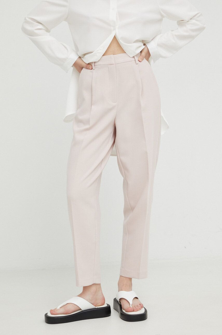 Bruuns Bazaar pantaloni femei culoarea roz drept high waist - Pled.ro