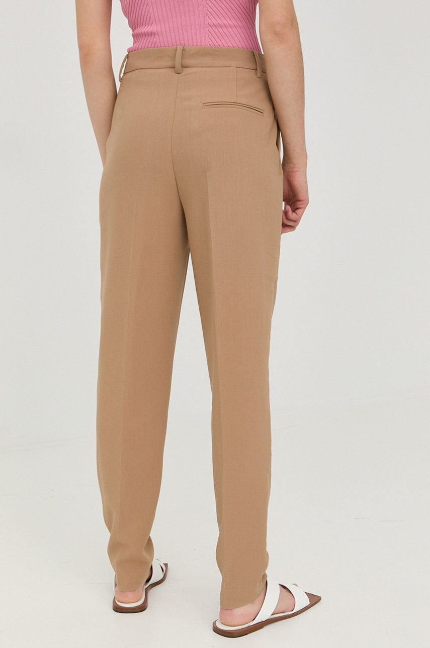 Bruuns Bazaar pantaloni femei culoarea bej fason tigareta high waist - Pled.ro