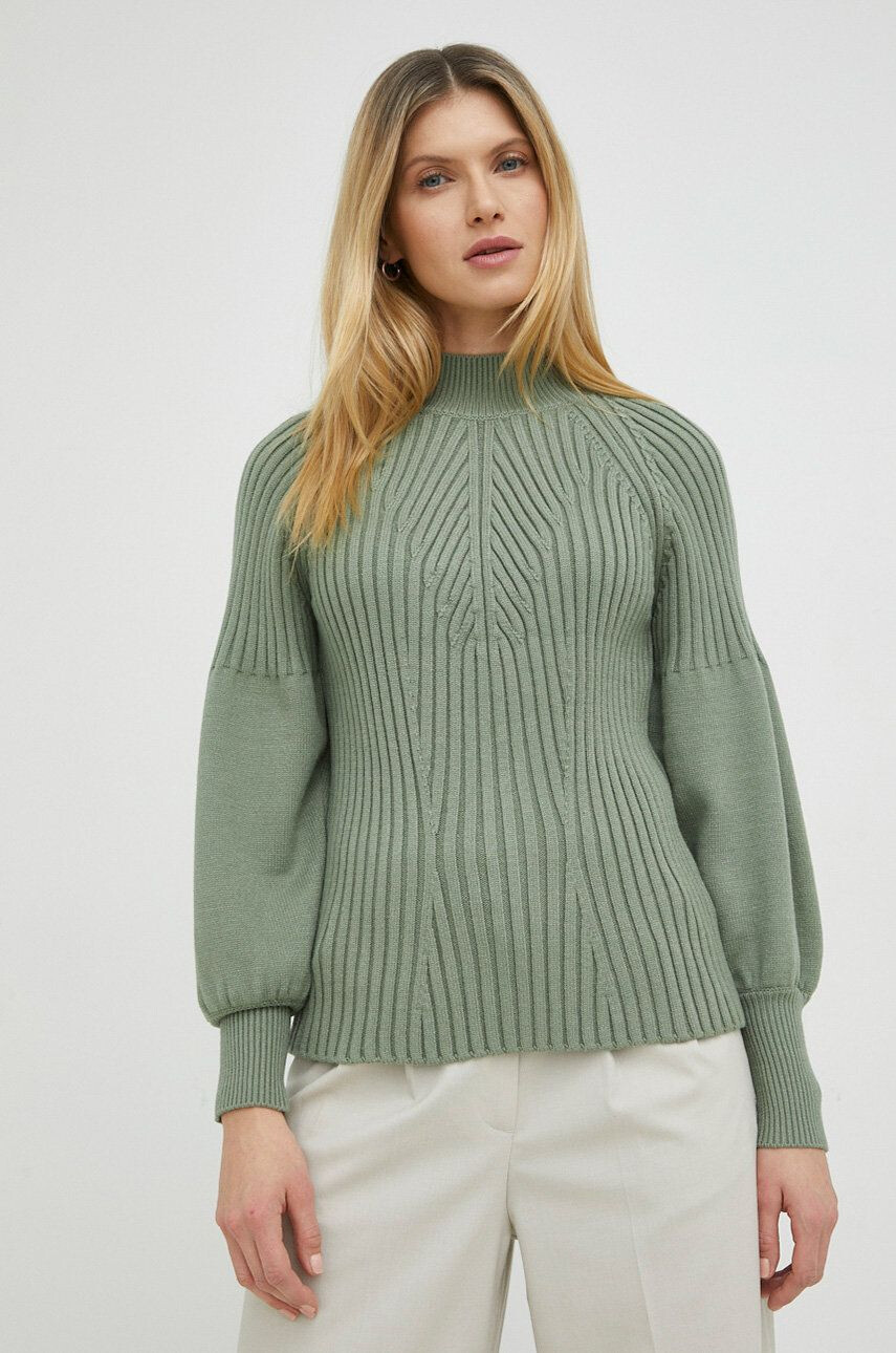 Bruuns Bazaar pulover femei culoarea verde cu turtleneck - Pled.ro