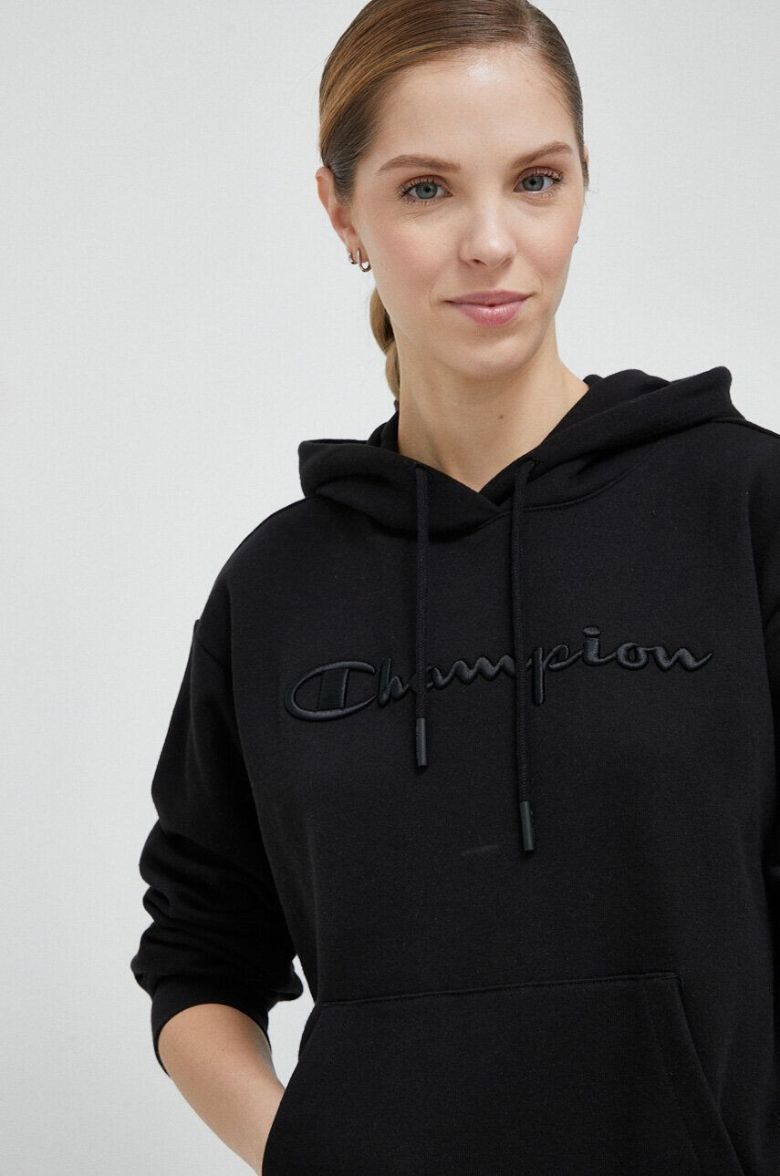 Champion bluza femei culoarea negru cu glugă neted - Pled.ro