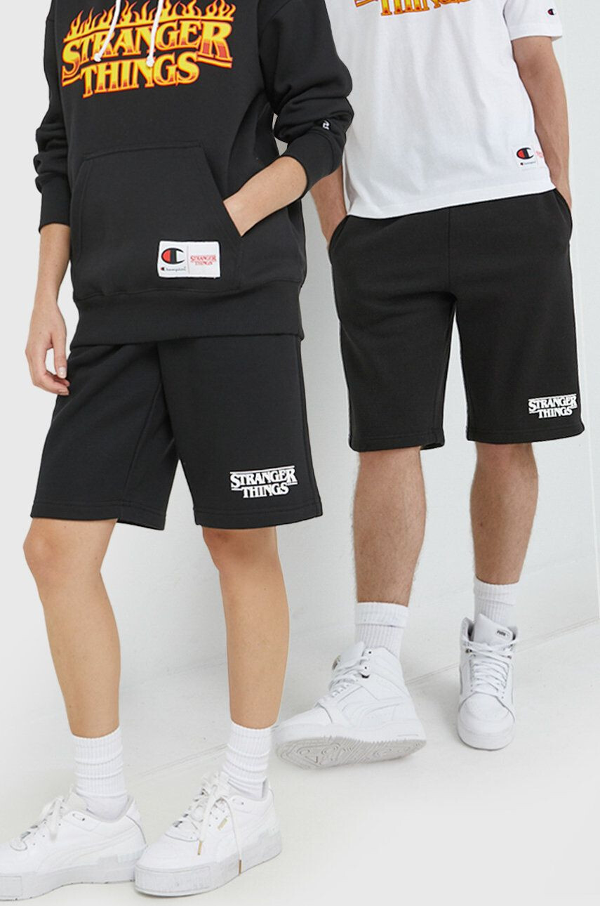 Champion pantaloni scurti Xstranger Things culoarea negru cu imprimeu - Pled.ro