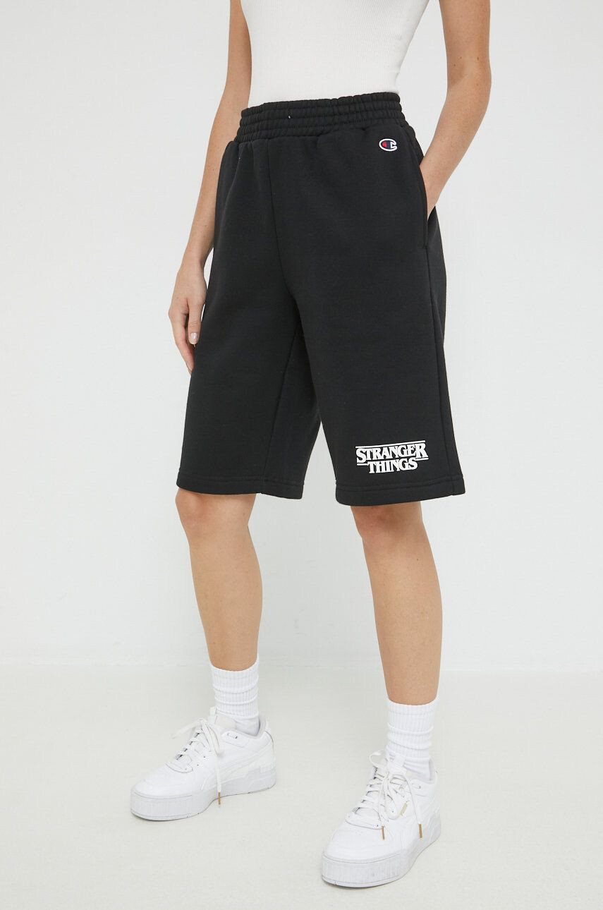 Champion pantaloni scurti Xstranger Things culoarea negru cu imprimeu - Pled.ro