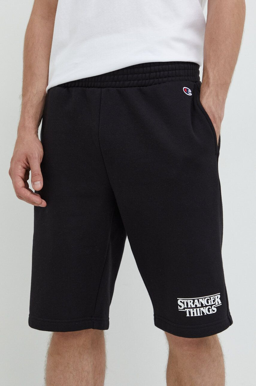 Champion pantaloni scurti Xstranger Things culoarea negru cu imprimeu - Pled.ro