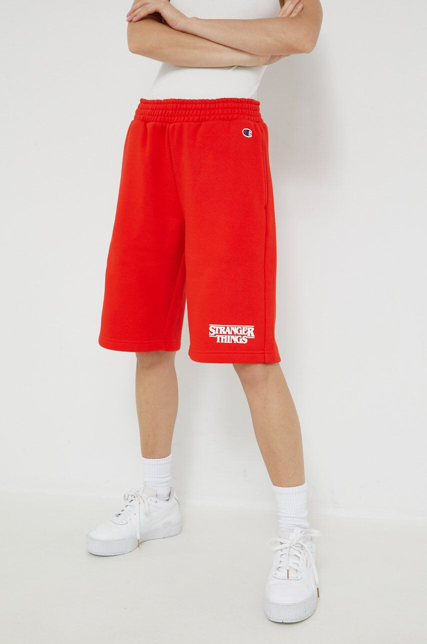 Champion pantaloni scurti Xstranger Things culoarea rosu cu imprimeu - Pled.ro