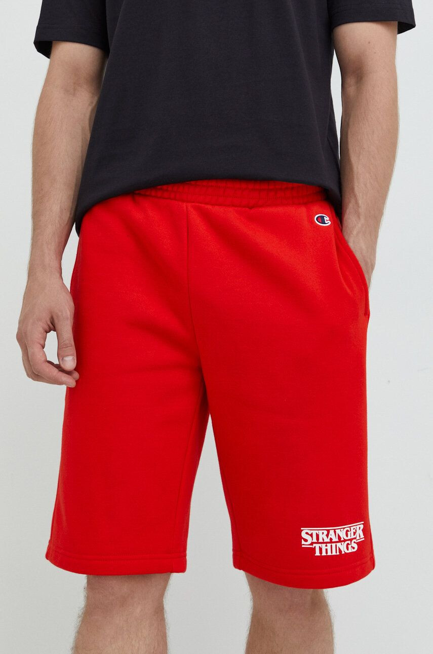 Champion pantaloni scurti Xstranger Things culoarea rosu cu imprimeu - Pled.ro