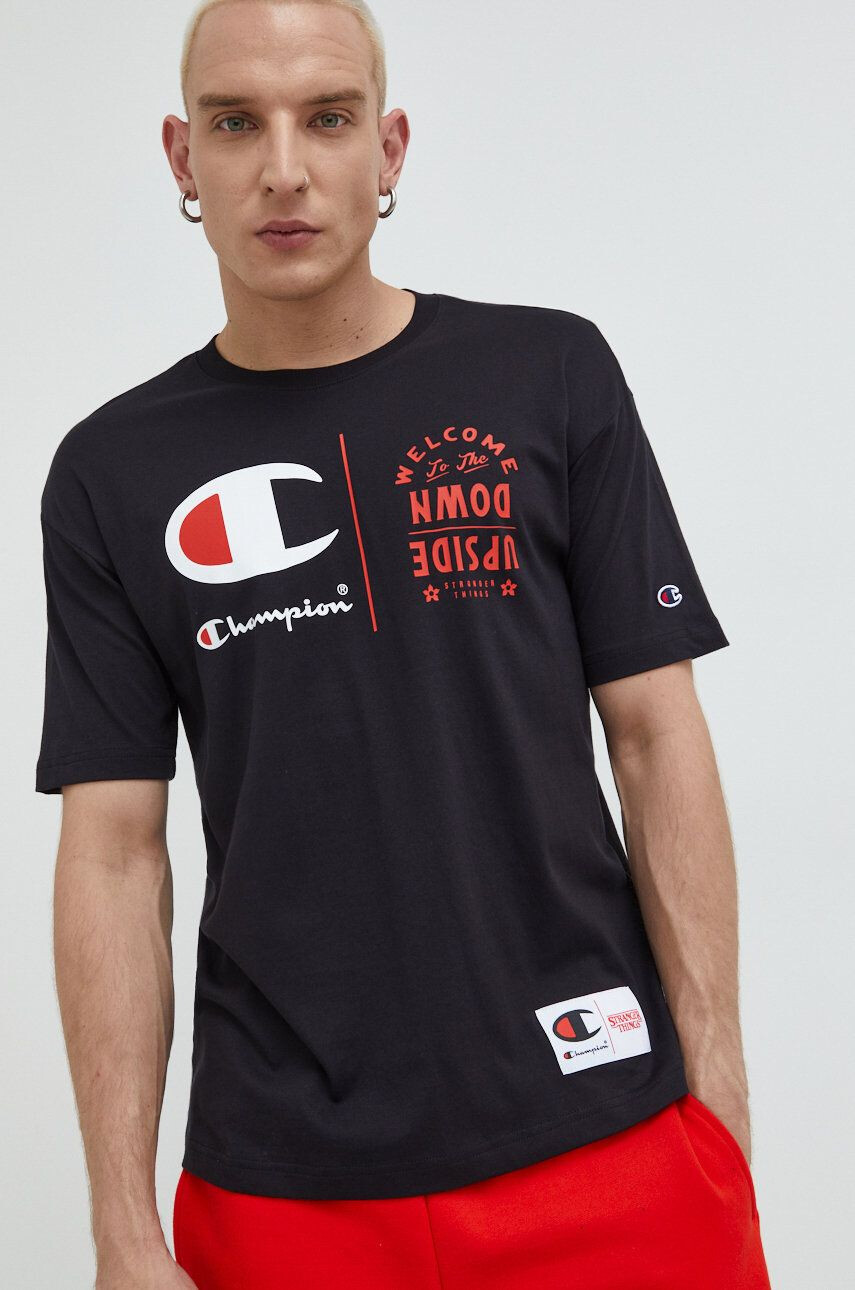 Champion tricou din bumbac Xstranger Things culoarea negru cu imprimeu - Pled.ro