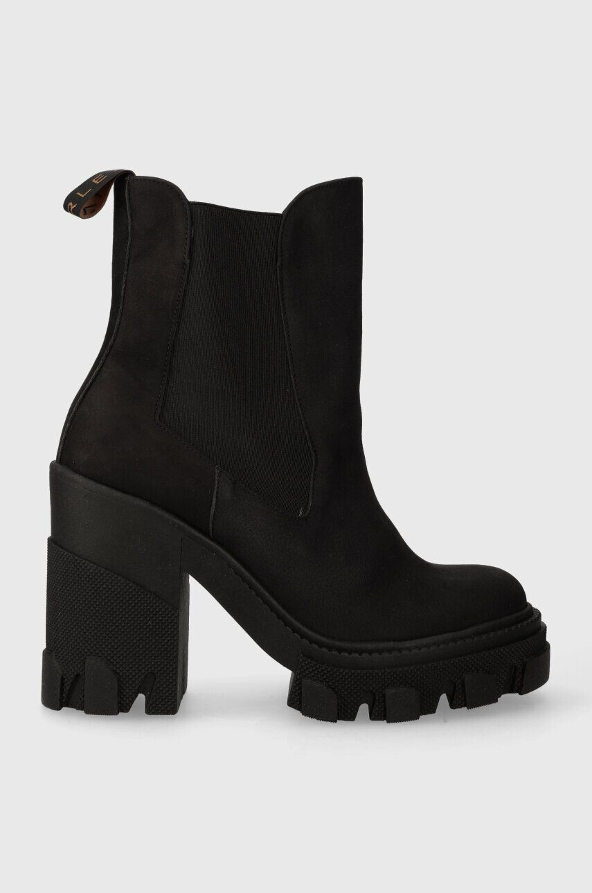 Charles Footwear botine din piele intoarsa Betsy femei culoarea negru cu toc drept Betsy.Boots.Black - Pled.ro