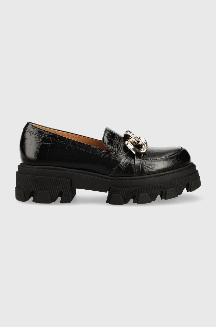 Charles Footwear mocasini de piele Mey femei culoarea negru cu platforma Mey.Loafer - Pled.ro