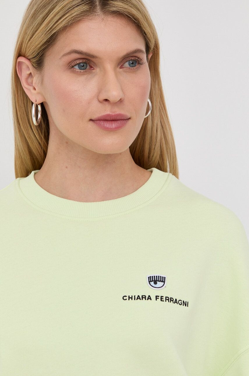 Chiara Ferragni hanorac de bumbac femei culoarea verde cu imprimeu - Pled.ro