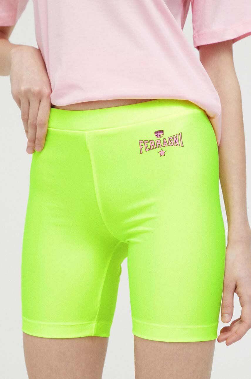 Chiara Ferragni pantaloni scurti Ferragni Stretch femei culoarea verde cu imprimeu medium waist - Pled.ro