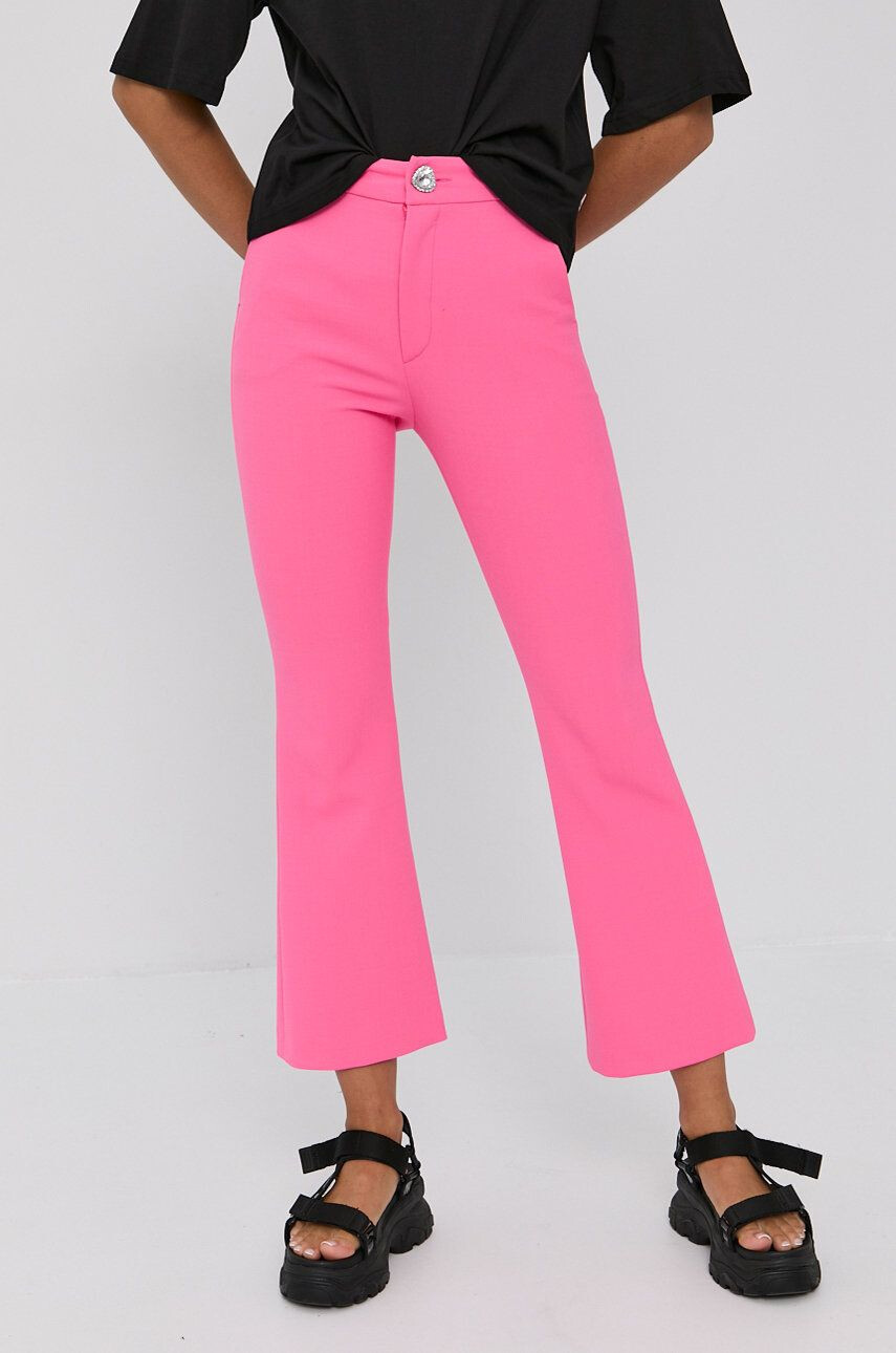 Chiara Ferragni Pantaloni Uniform femei culoarea roz lat high waist - Pled.ro