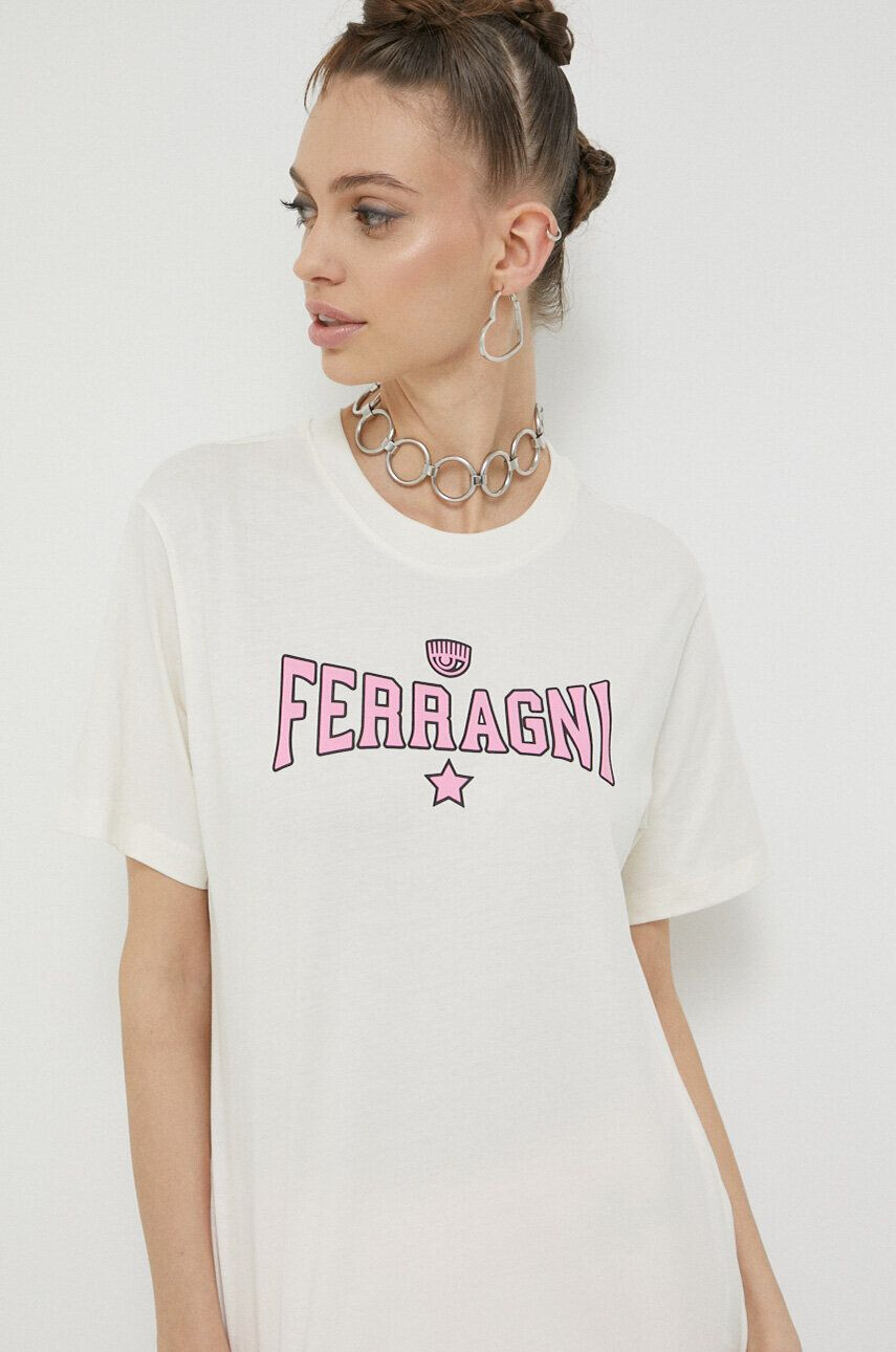 Chiara Ferragni tricou din bumbac Ferragni Print culoarea bej - Pled.ro