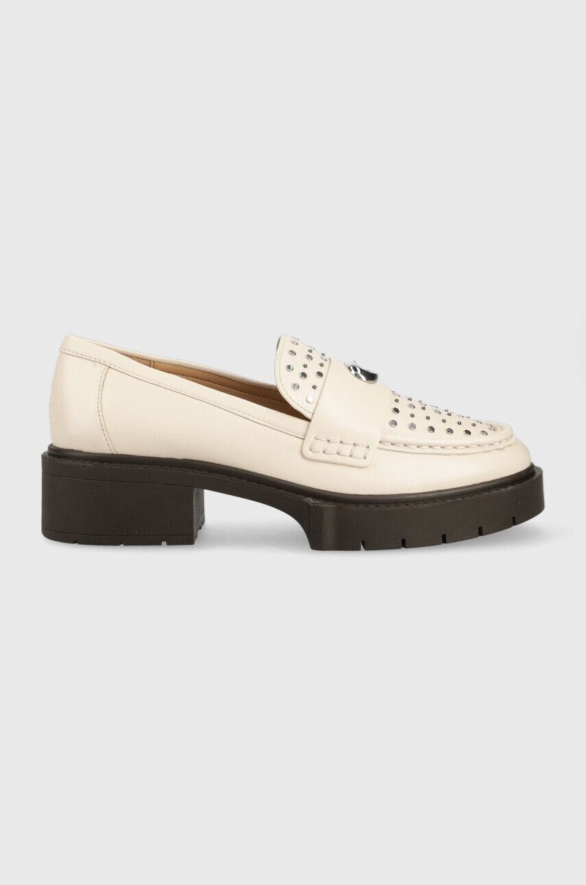 Coach mocasini de piele Ce309 Leela Stud Leather femei culoarea bej cu platforma - Pled.ro