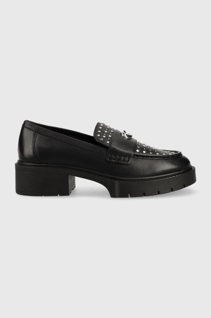 Coach mocasini de piele Ce309 Leela Stud Leather femei culoarea negru cu platforma - Pled.ro