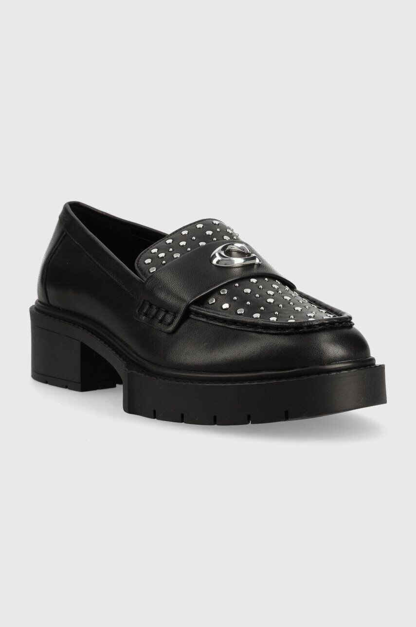 Coach mocasini de piele Ce309 Leela Stud Leather femei culoarea negru cu platforma - Pled.ro