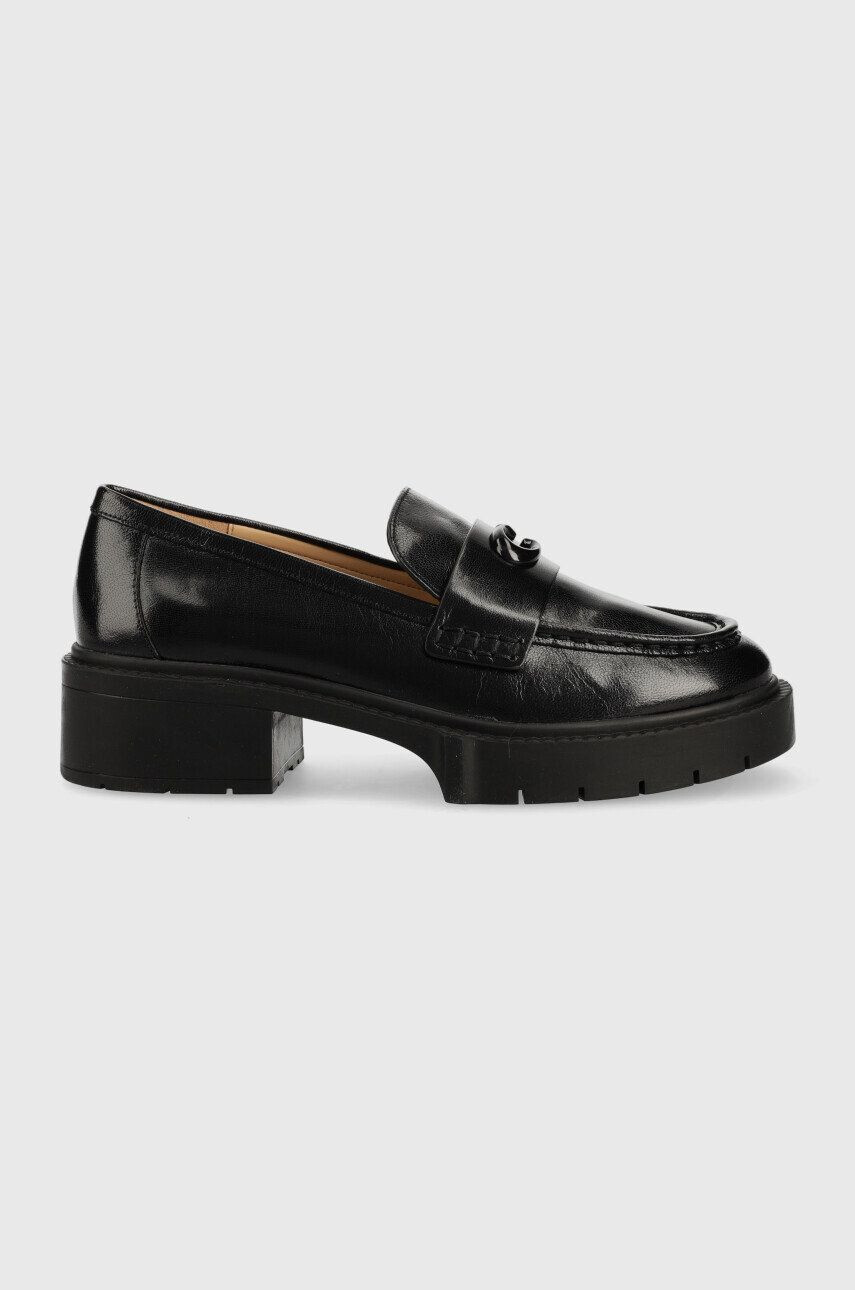 Coach mocasini de piele Leah Loafer Leah femei culoarea negru cu platforma CB990 - Pled.ro