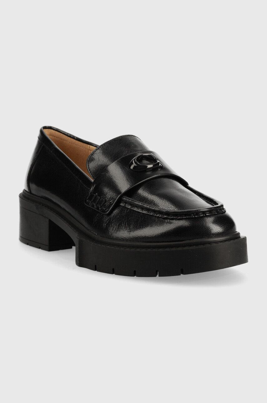 Coach mocasini de piele Leah Loafer Leah femei culoarea negru cu platforma CB990 - Pled.ro