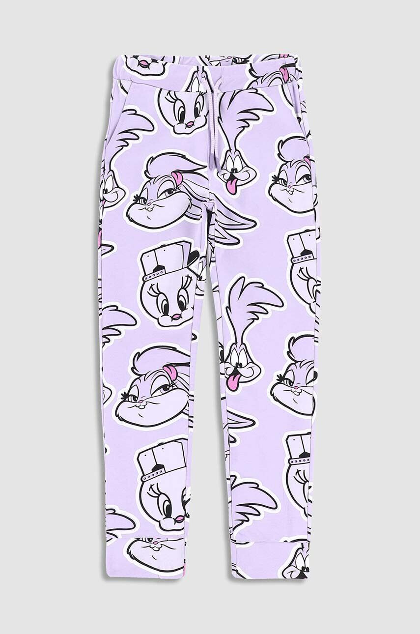 Coccodrillo pantaloni de trening din bumbac pentru copii x Looney Tunes culoarea violet modelator - Pled.ro