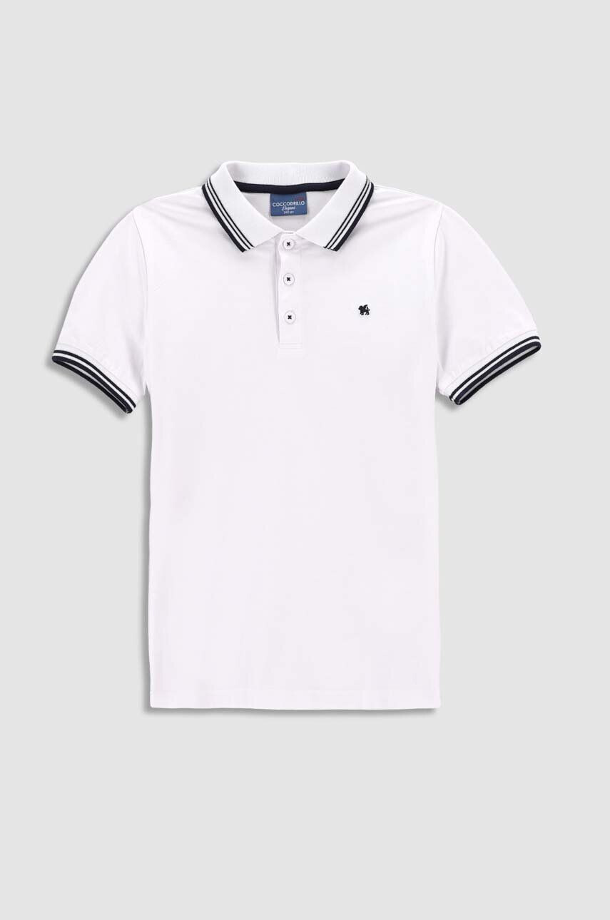 Coccodrillo tricou polo copii culoarea alb neted - Pled.ro