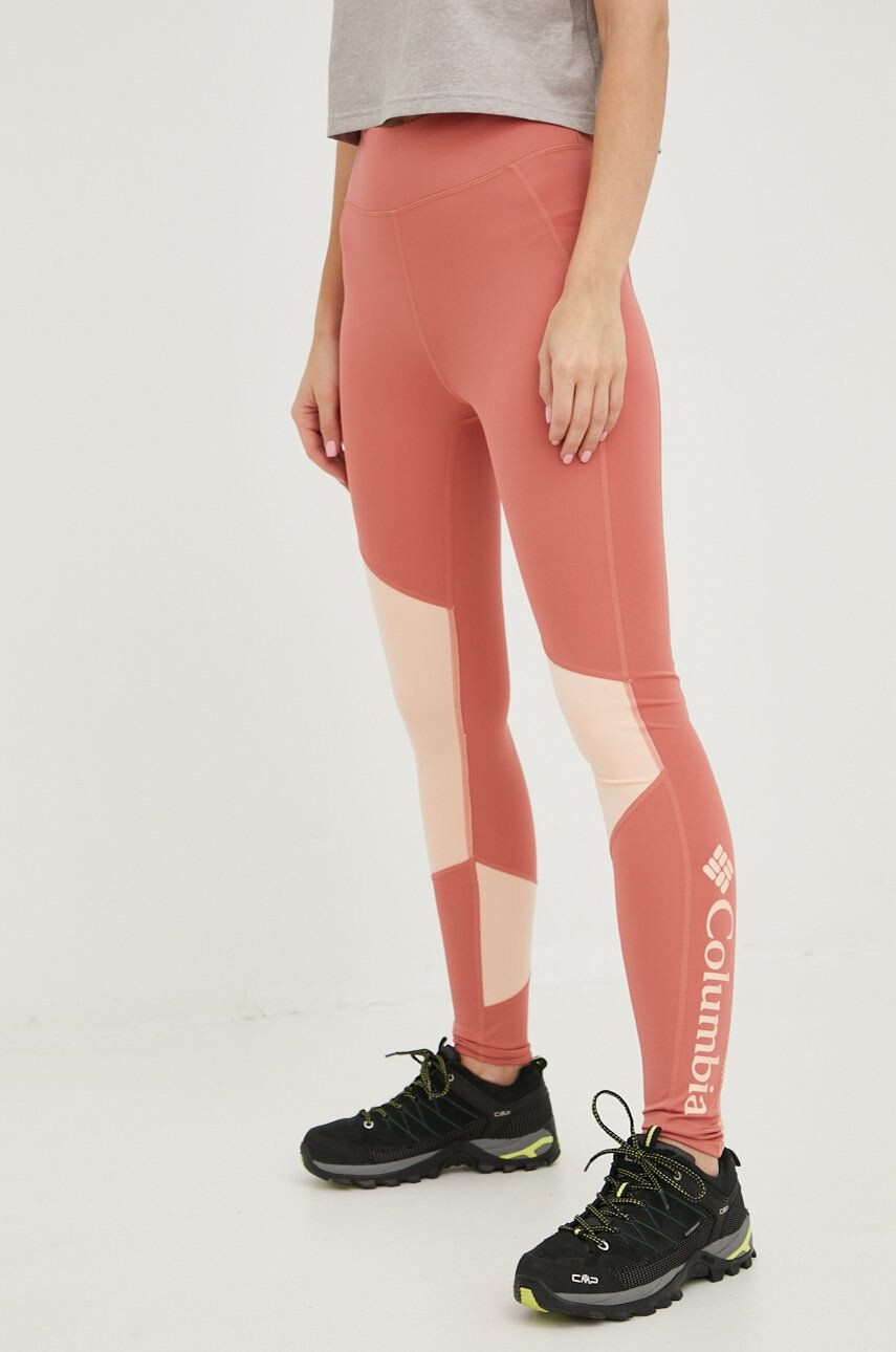 Columbia leggins sport Lodge Colorblock femei culoarea portocaliu cu imprimeu - Pled.ro