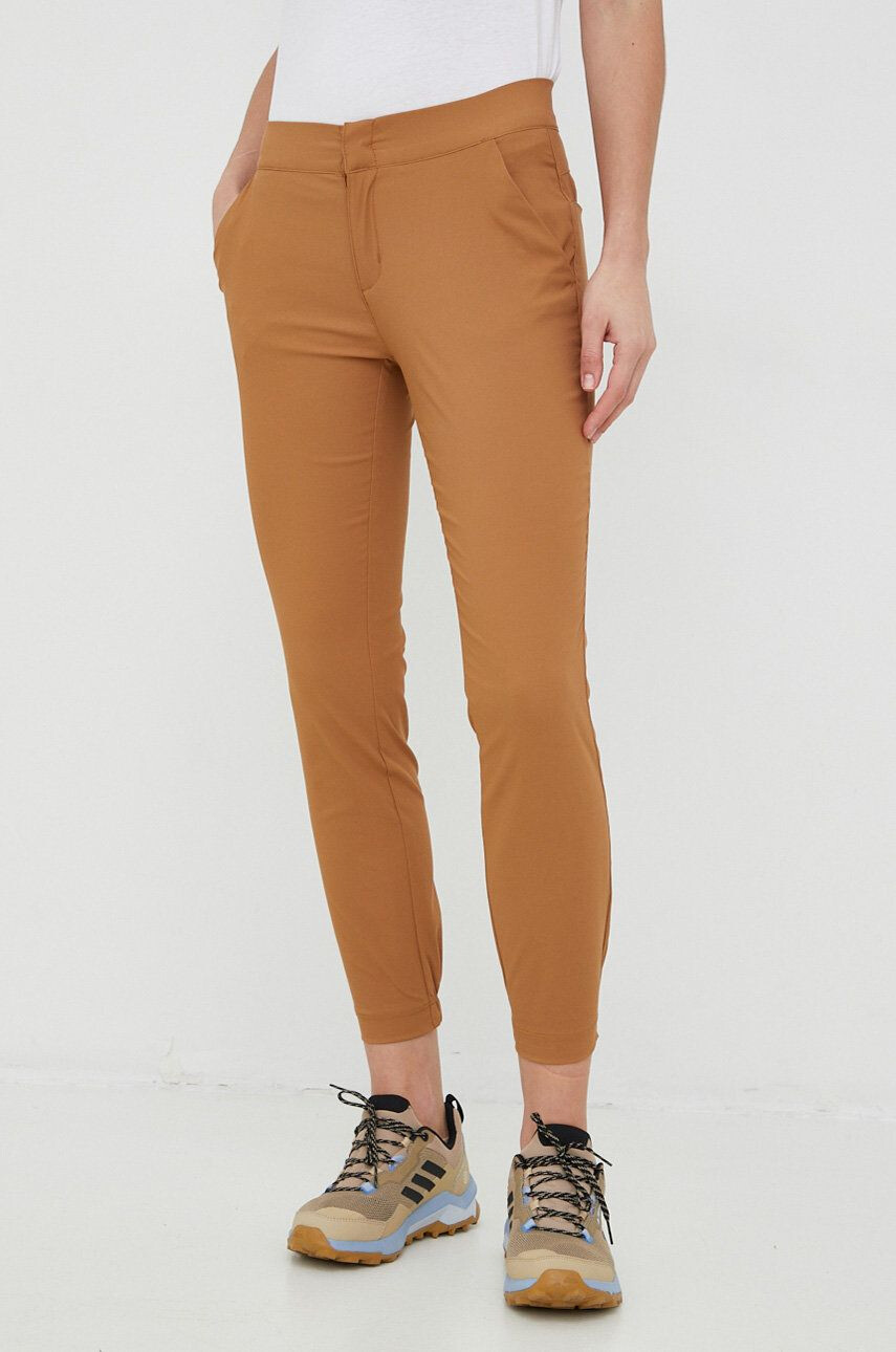 Columbia pantaloni de exterior Firwood Camp II femei culoarea maro drept medium waist - Pled.ro