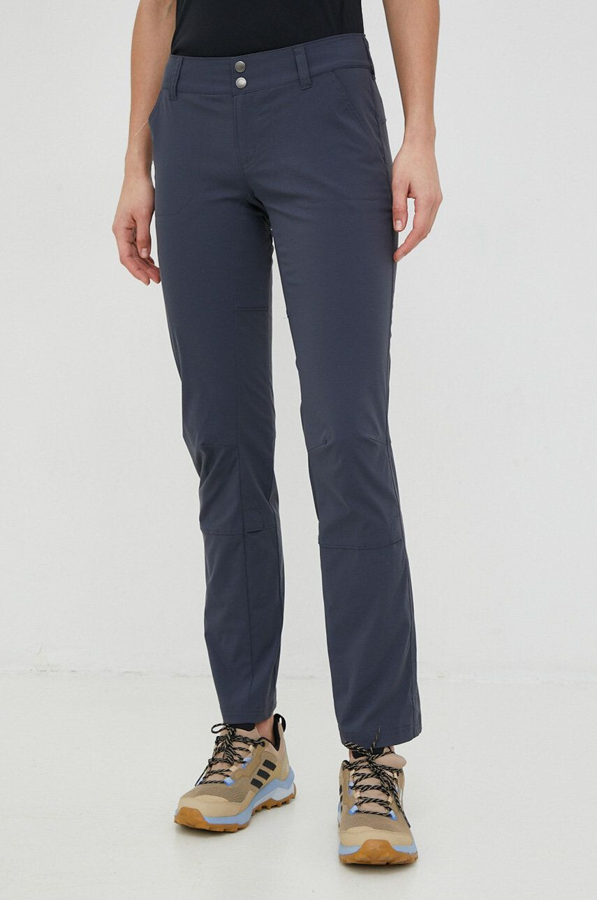 Columbia pantaloni de exterior Saturday Trail femei culoarea albastru marin drept high waist - Pled.ro