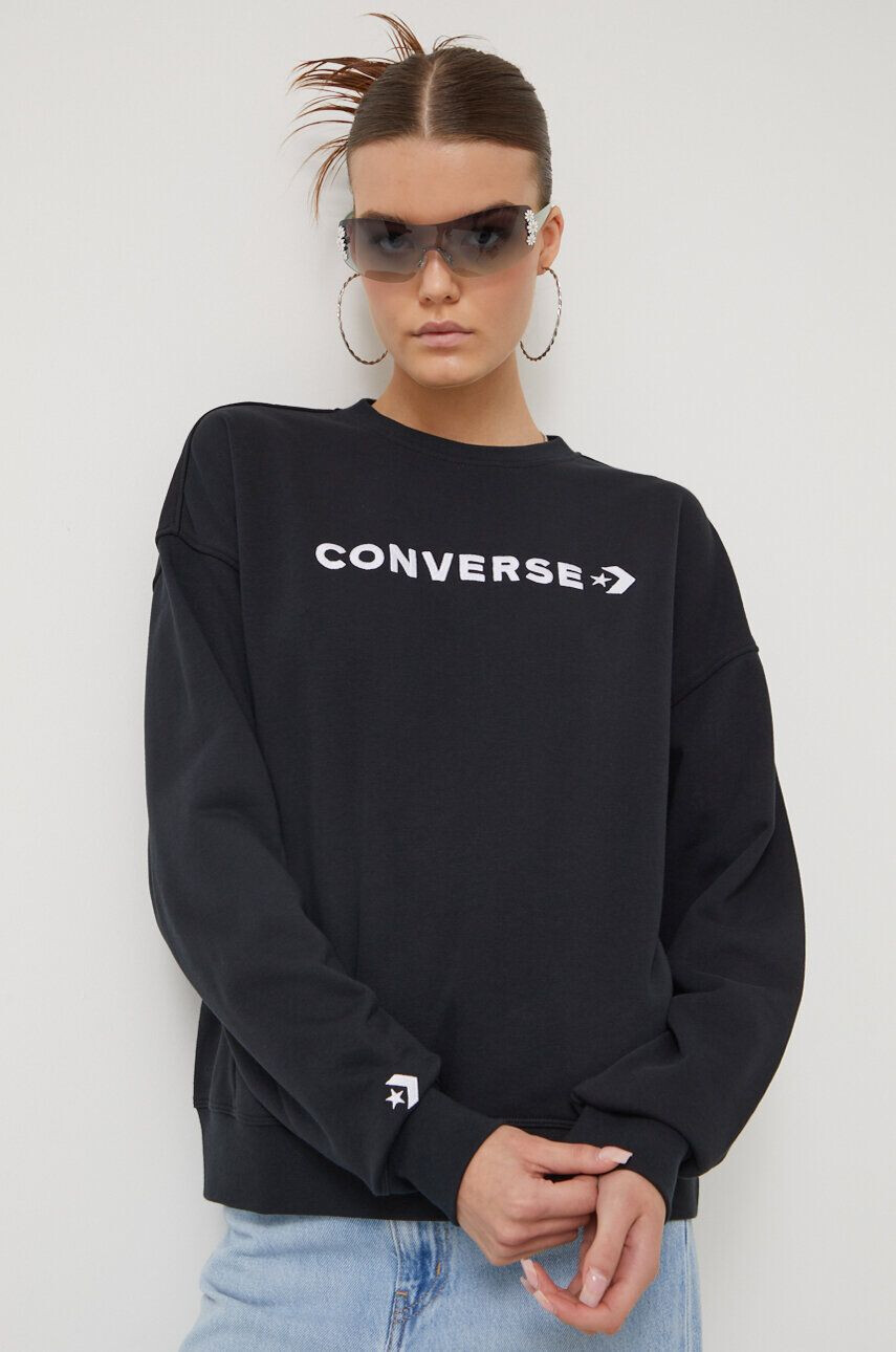 Converse bluza femei culoarea negru cu imprimeu - Pled.ro