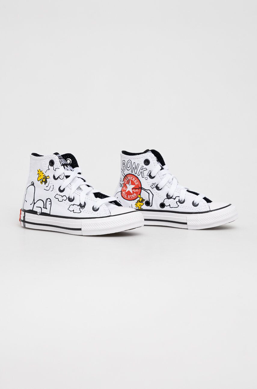 Converse tenisi copii Peanuts Chuck Taylor All Star culoarea alb - Pled.ro