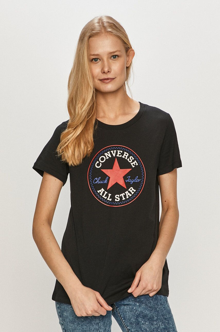 Converse Tricou culoarea negru - Pled.ro