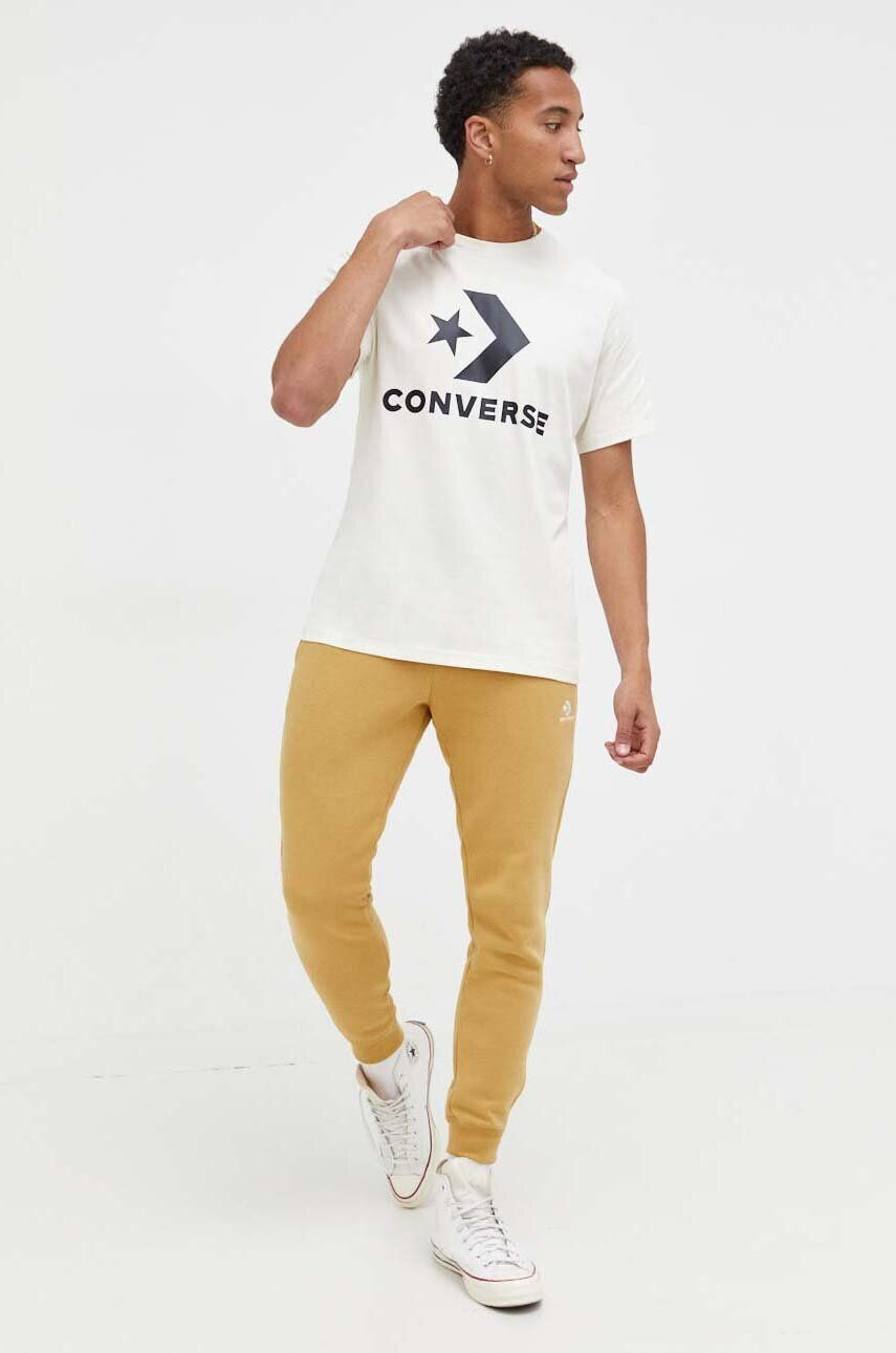 Converse tricou din bumbac culoarea bej cu imprimeu - Pled.ro