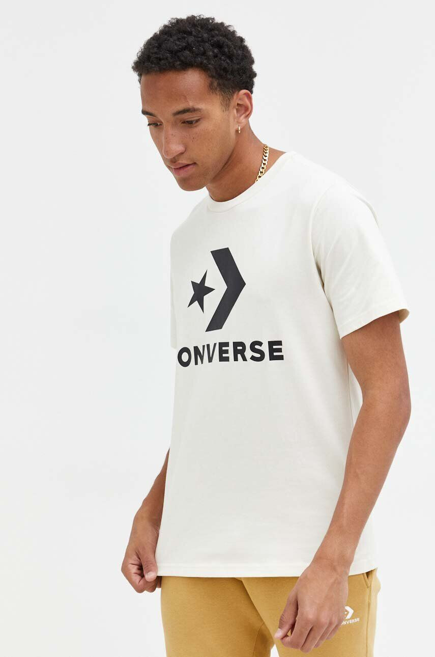 Converse tricou din bumbac culoarea bej cu imprimeu - Pled.ro