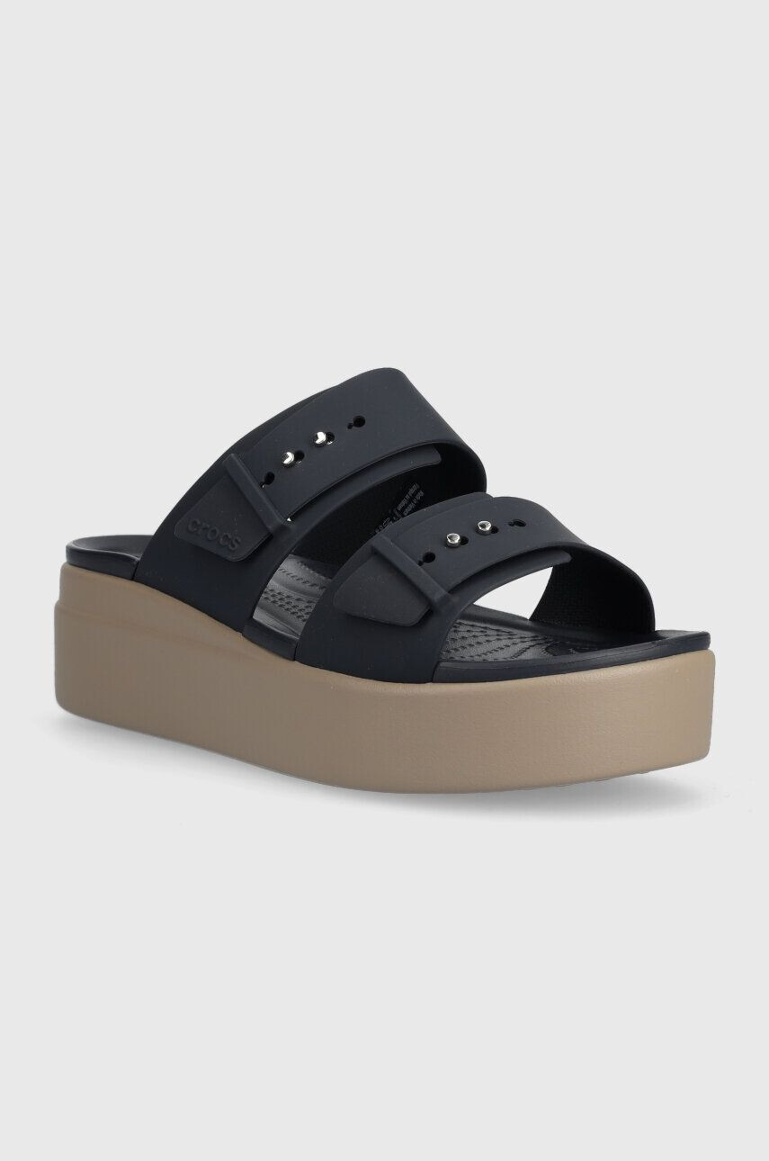 Crocs papuci Brooklyn Low Wedge Sandal femei culoarea albastru marin cu platforma 207431 - Pled.ro