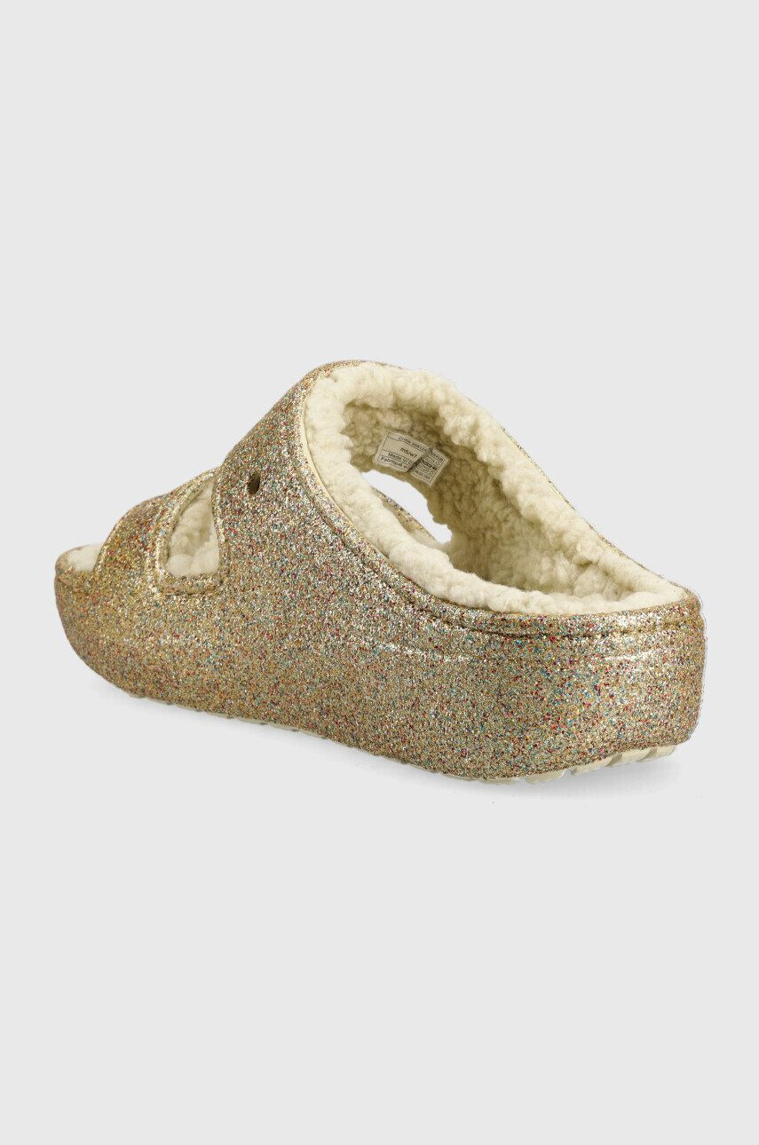 Crocs papuci Classic Cozzzy Glitter Sandal culoarea auriu - Pled.ro