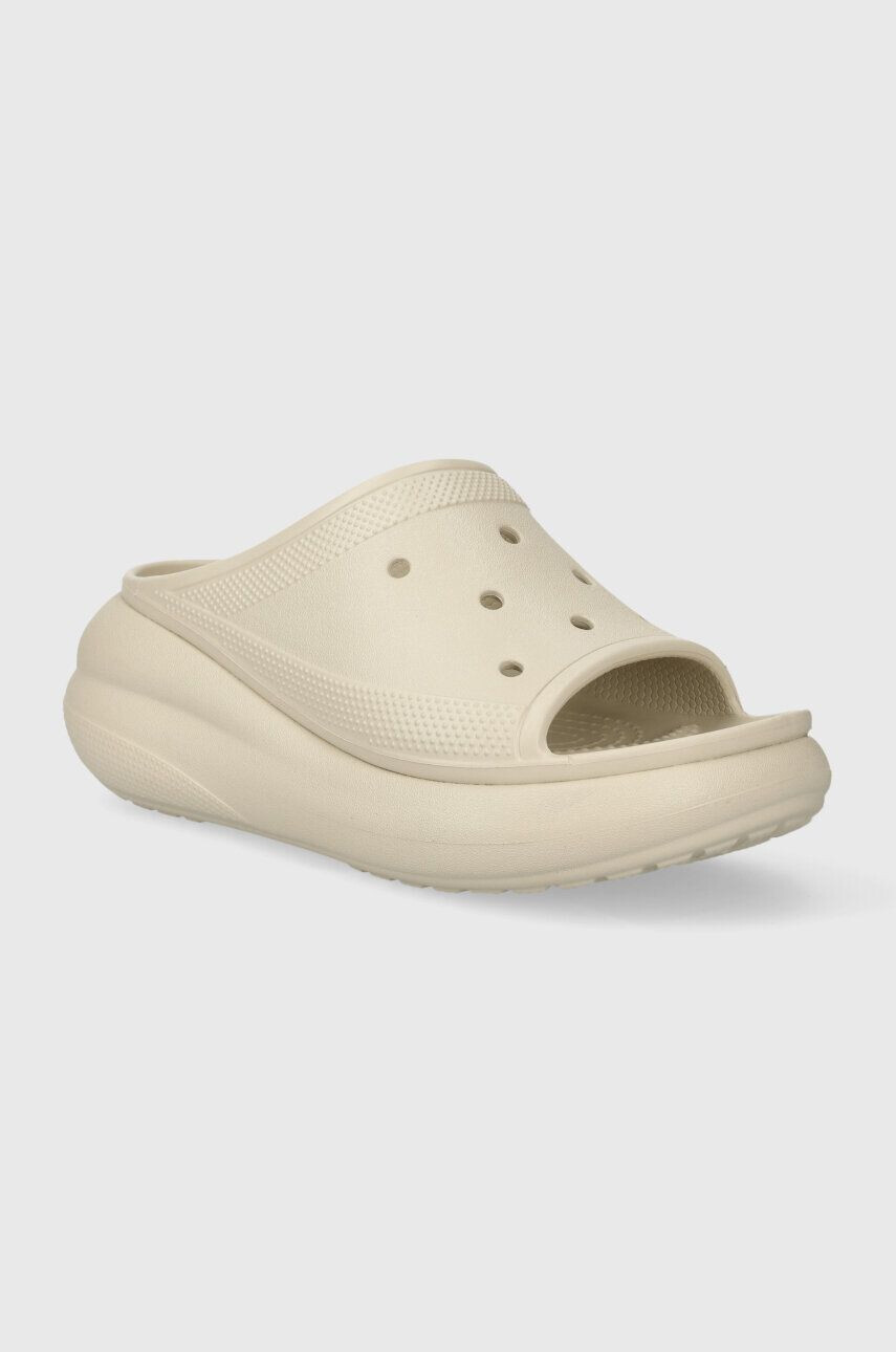 Crocs papuci Classic Crush Slide femei culoarea bej cu platforma 208731 - Pled.ro