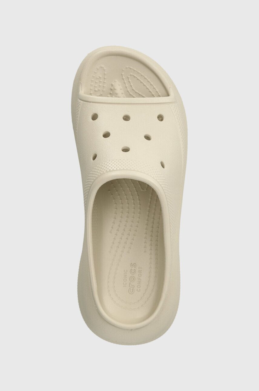 Crocs papuci Classic Crush Slide femei culoarea bej cu platforma 208731 - Pled.ro