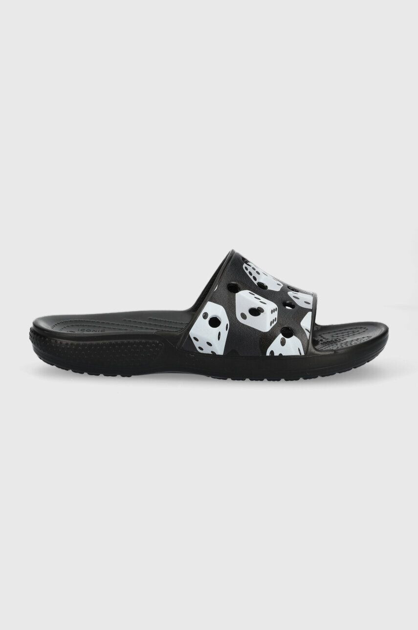 Crocs papuci Classic Dice Print Slide femei culoarea negru 208769 - Pled.ro