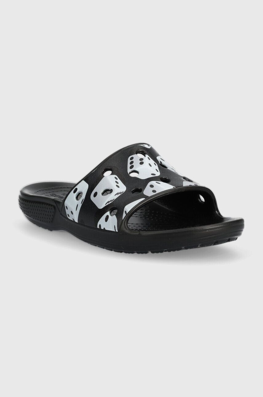 Crocs papuci Classic Dice Print Slide femei culoarea negru 208769 - Pled.ro