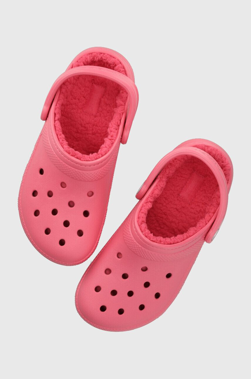 Crocs papuci Classic Lined Clog femei culoarea roz 203591 - Pled.ro